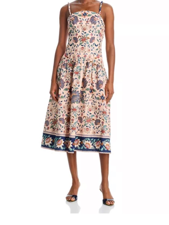 FARM Rio Dresses & Skirts - FARM Rio Cream Floral Midi Dress with Navy Border